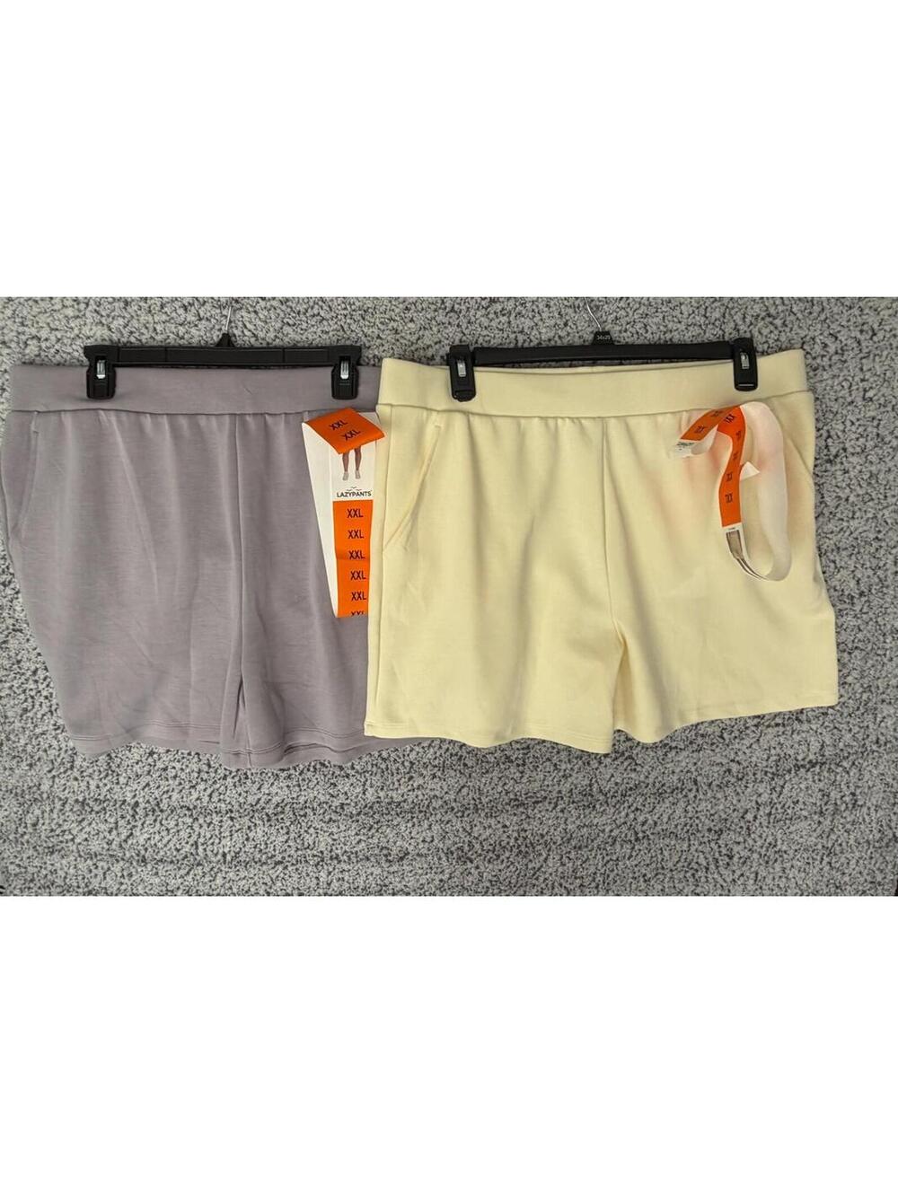 LazyPants Shorts XXL Lot of 2 Butter Yellow & Lilac Gray 5" Inseam NWT